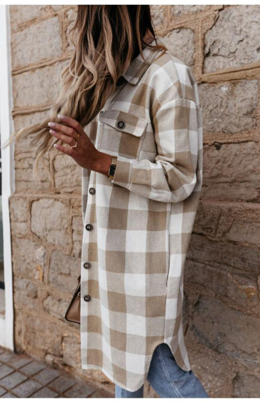Women'S Long Plaid Shirt, Large Coat