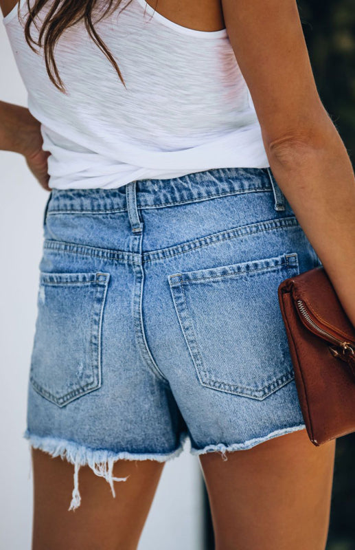 Women's Casual Broken Denim Shorts Skirt