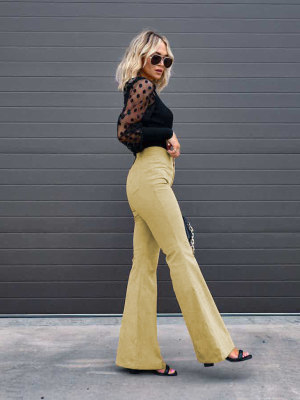 Solid Color High Waist Slim Flared Pants Corduroy High Waist Casual Pants