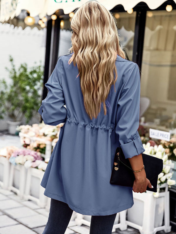 Women's fashion lapel drawstring trench coat