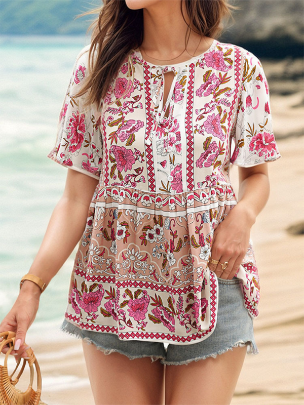 Bohemian printed ethnic style women's temperament shirt women BLOUSE