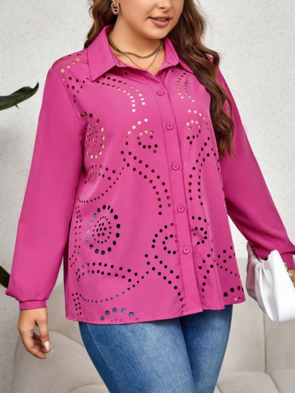 New plus size women's new temperament hollow shirt loose and comfortable top