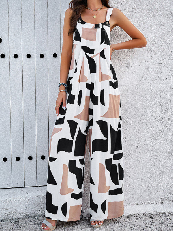 Feminine Elegant Abstract Print Jumpsuit Overalls