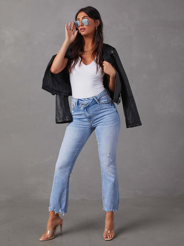 Women's new style simple ripped light color casual jeans