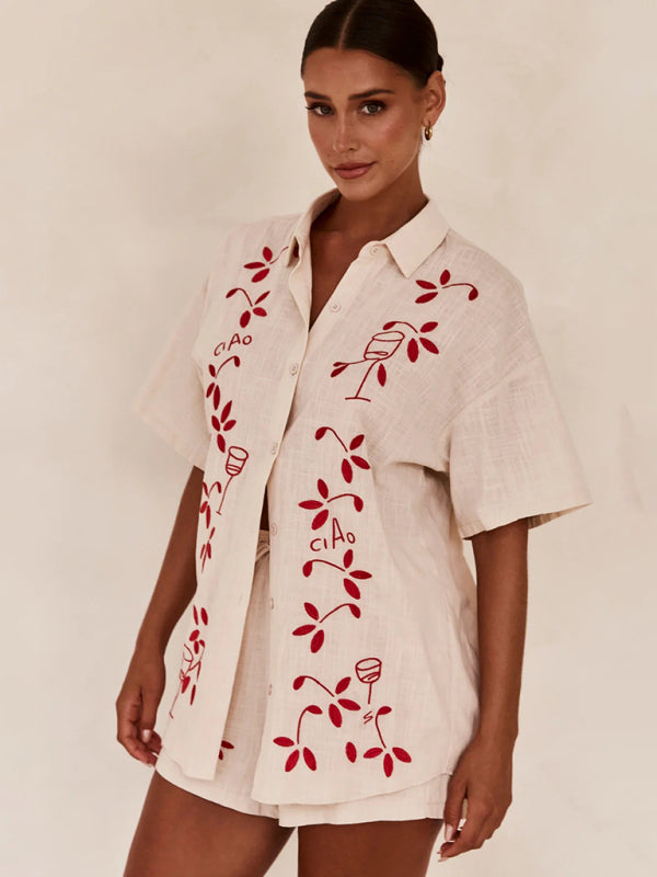 New 3D embroidered comfortable casual shirt short suit