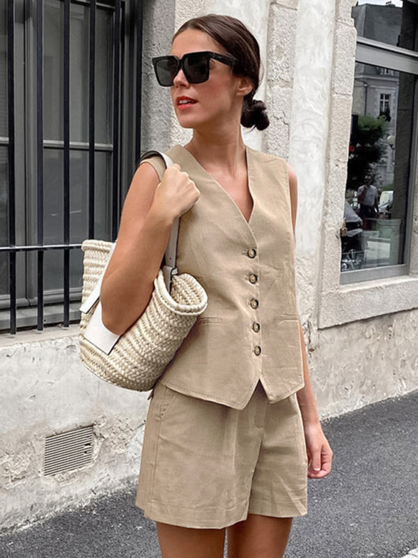 New V-neck sleeveless vest vest shorts suit