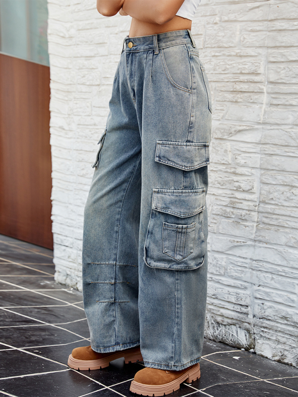 Washed Semi-Elasticated Loose Denim Overalls