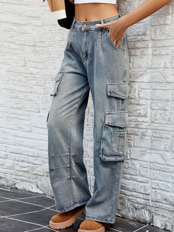 Washed Semi-Elasticated Loose Denim Overalls