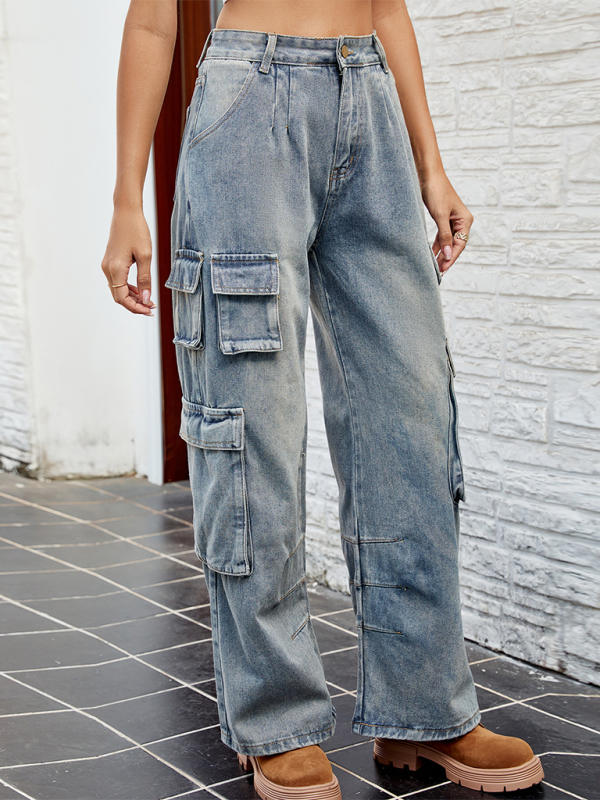 Washed Semi-Elasticated Loose Denim Overalls