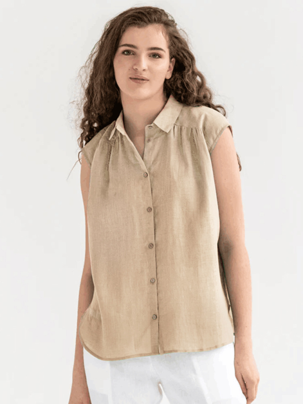 New cotton and linen simple casual sleeveless solid color shirt tops