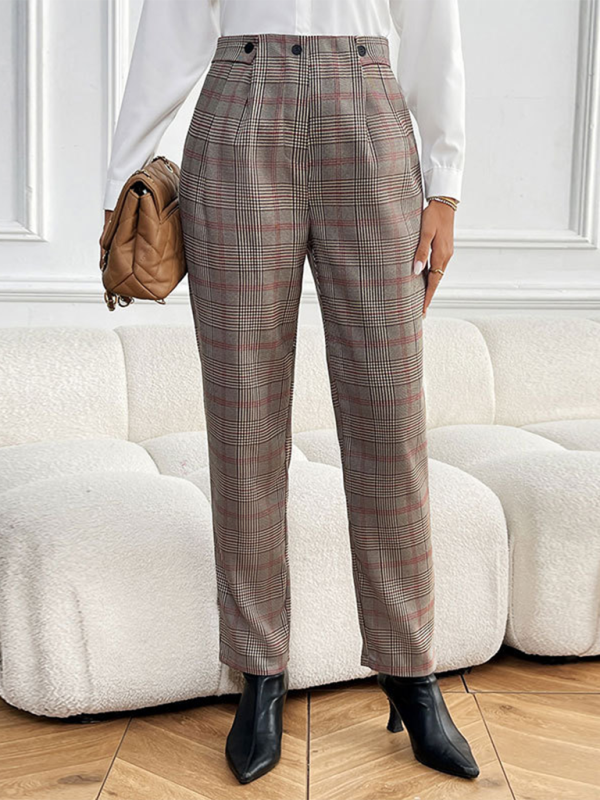 Women's lace-up plaid cigarette pants