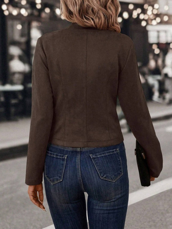 Solid color double-breasted decorative jacket new deerskin velvet vintage long-sleeved coat