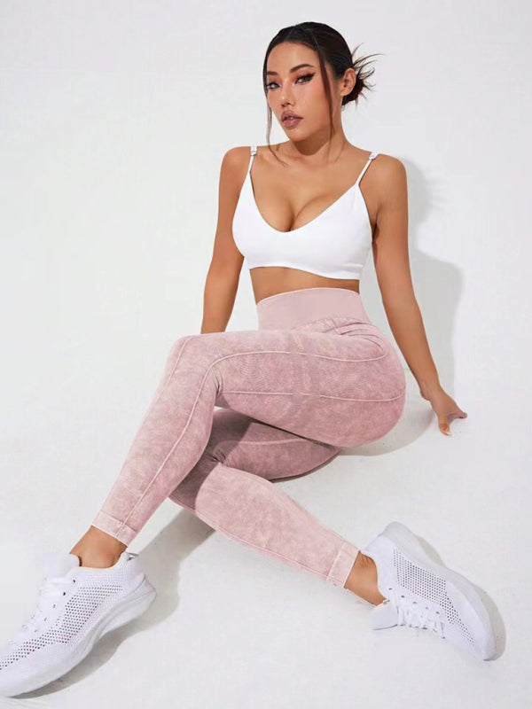 New washed frosted peach hip trousers tights sports trousers leggings