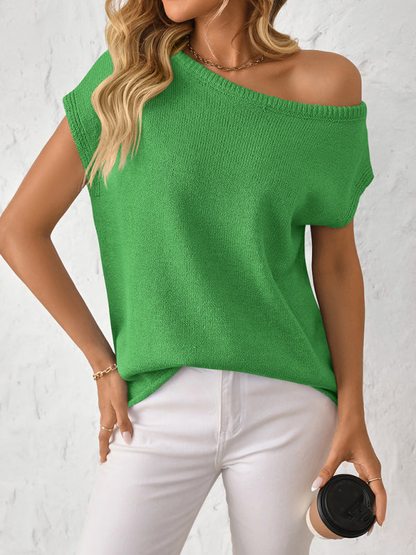 Women's knitted Y2K pullover solid color top