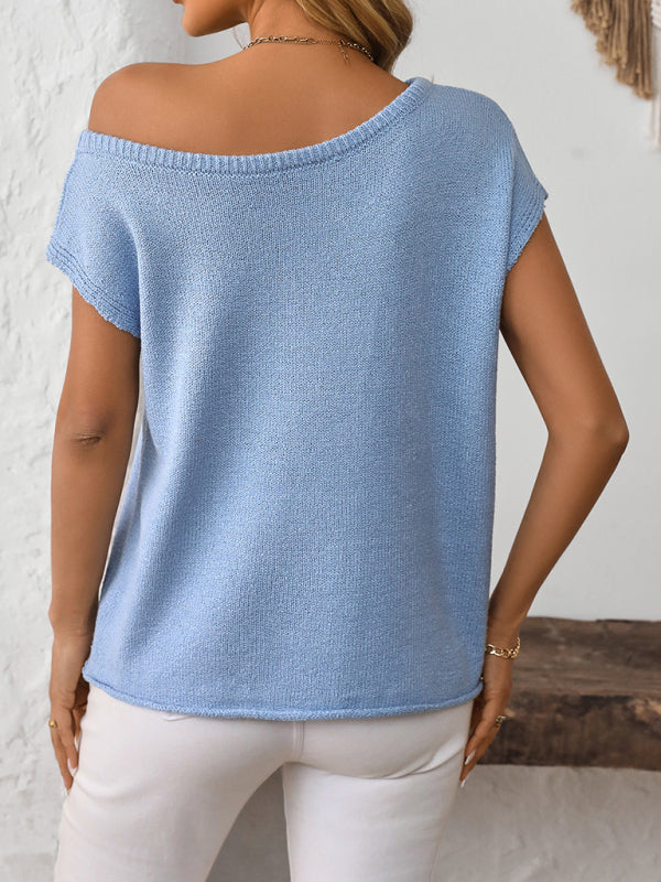 Women's knitted Y2K pullover solid color top