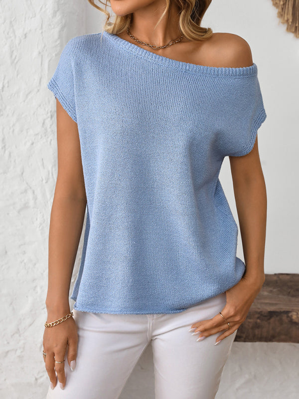 Women's knitted Y2K pullover solid color top