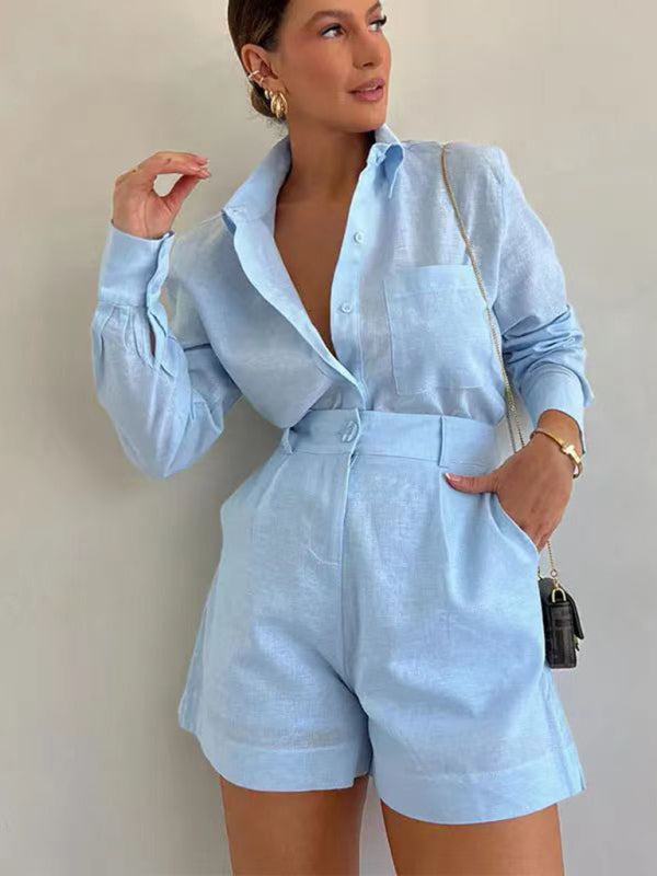 Fashion casual short trousers and long-sleeved shirt set
