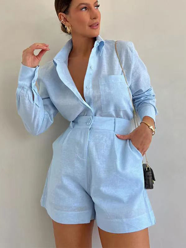 Fashion casual short trousers and long-sleeved shirt set