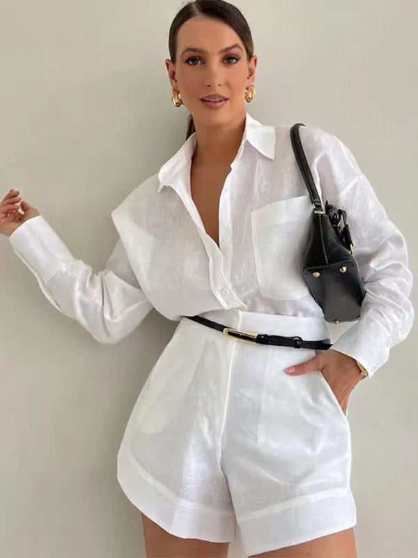 Fashion casual short trousers and long-sleeved shirt set