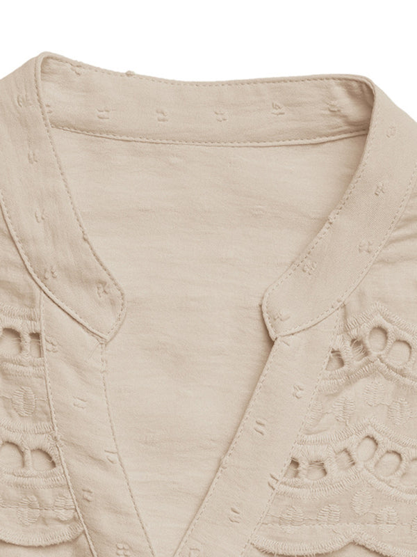 Lace stitching lotus leaf sleeve small stand collar shirt