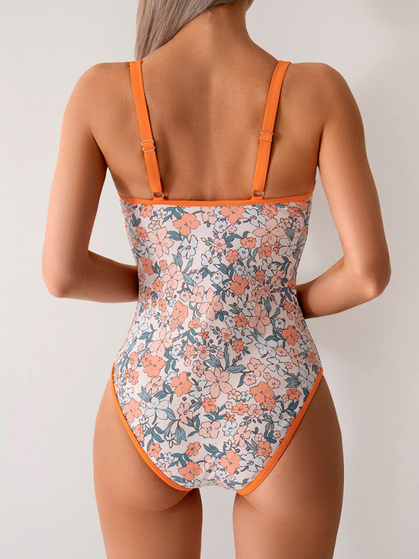 Floral Print Sexy Sports One-Piece Swimsuit Bikini