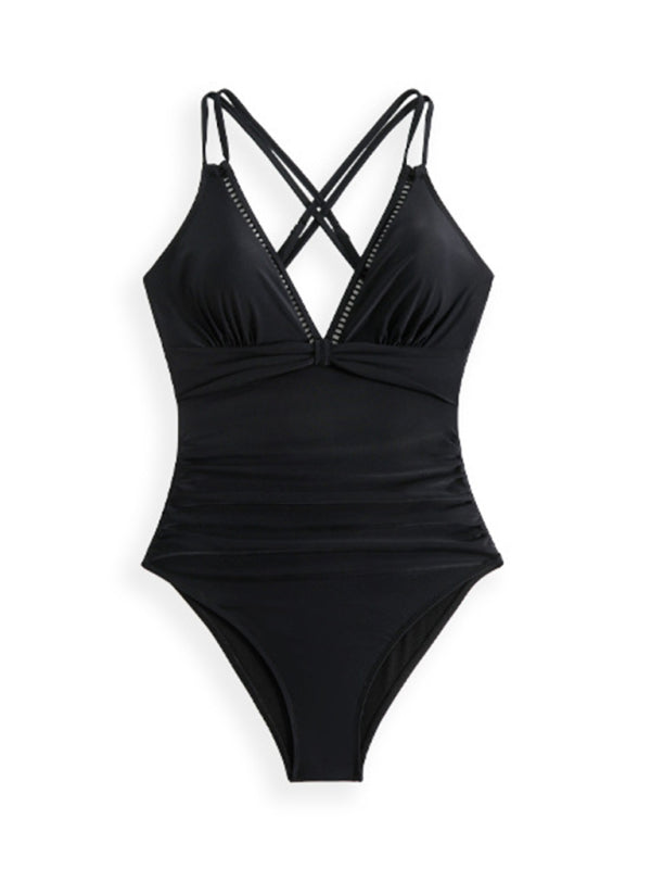 New solid color sling hollow one-piece swimsuit