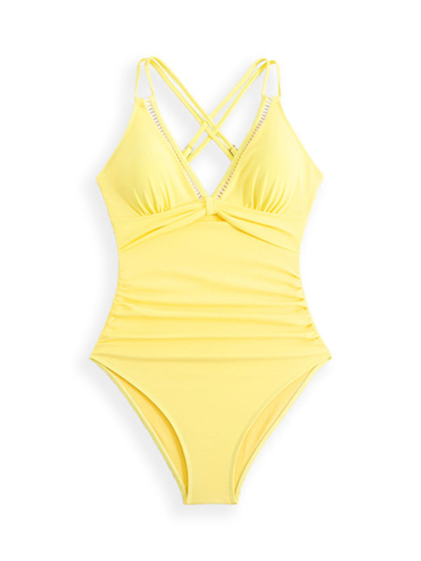 New solid color sling hollow one-piece swimsuit