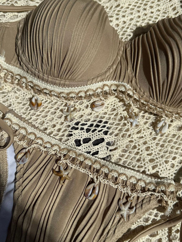 New solid color shell petals sexy split bikini