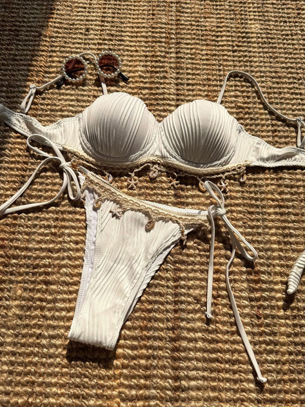 New solid color shell petals sexy split bikini