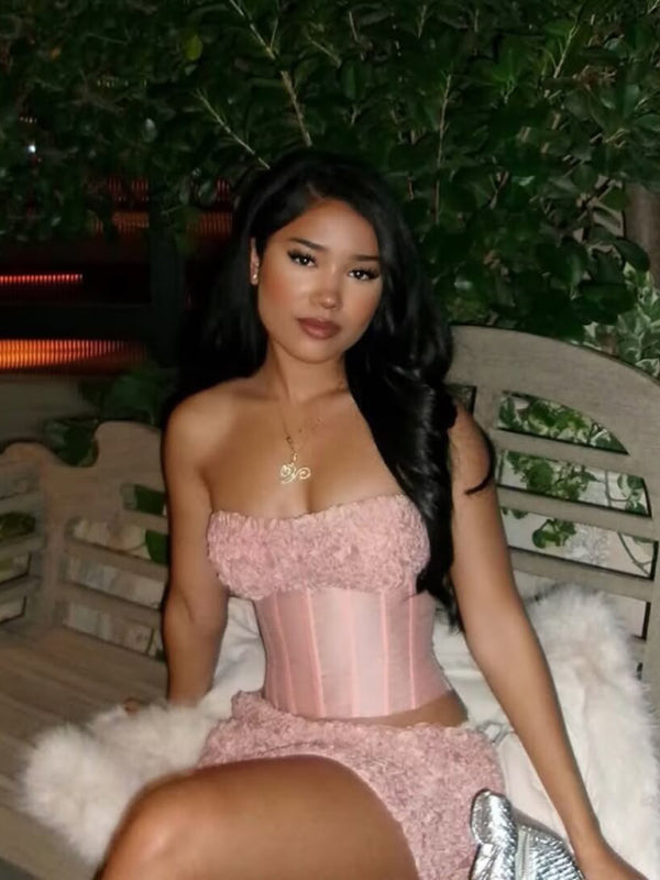 Bandeau Herringbone Top Mini Skirt Set