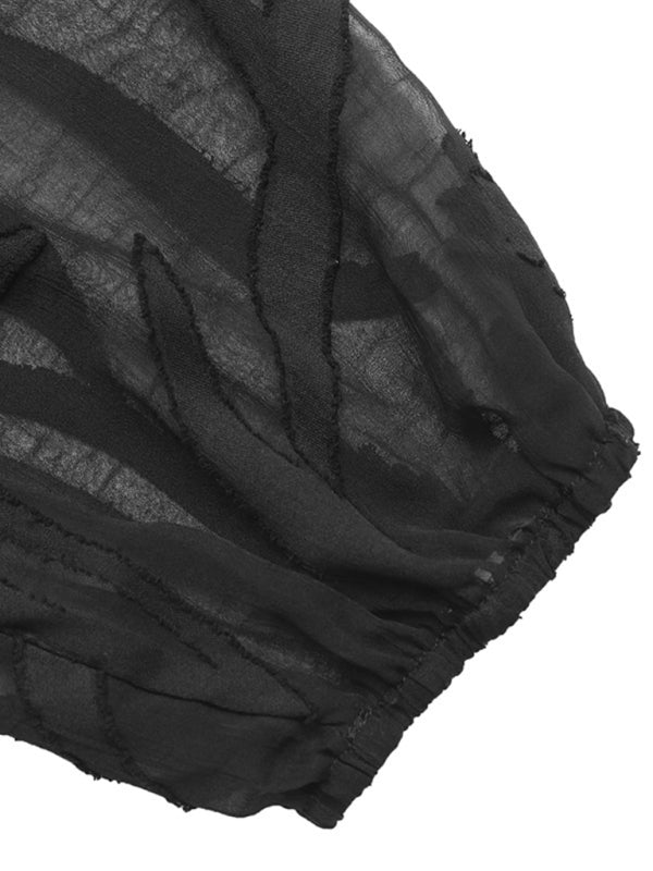 Sexy and elegant lace stitching stand collar puff sleeve solid color shirt