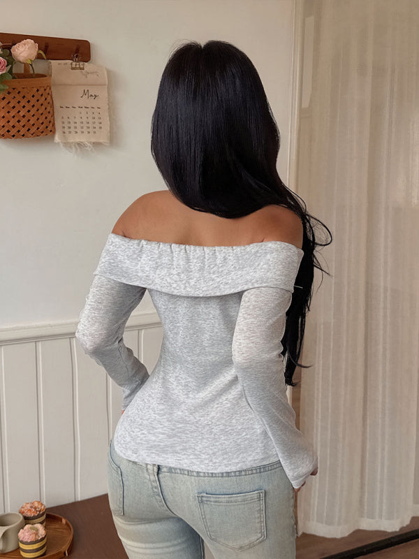 New Light Grey Slim Fit Hottie Off Shoulder T-Shirt Top