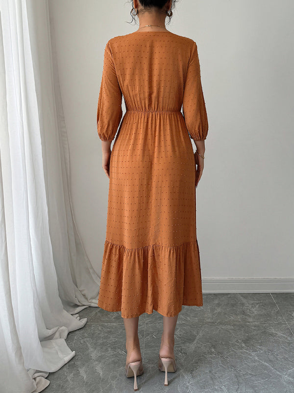 Orange simple lace patchwork dress
