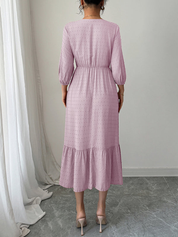 Pink Simple Lace Stitching Dress