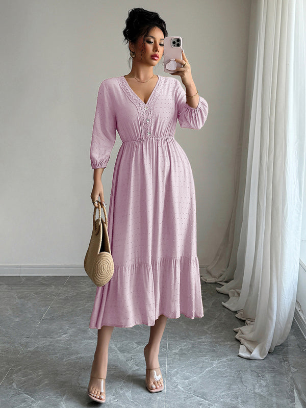 Pink Simple Lace Stitching Dress