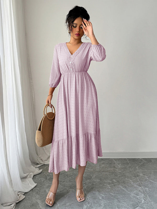 Pink Simple Lace Stitching Dress