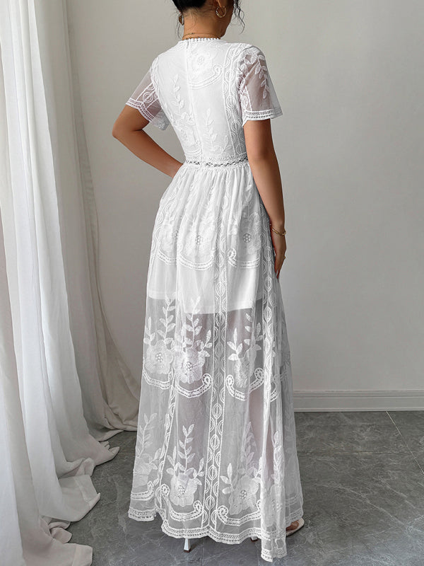 Lace hollow short sleeve dress