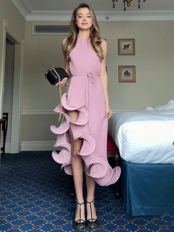 Sexy sleeveless dress with irregular ruffles