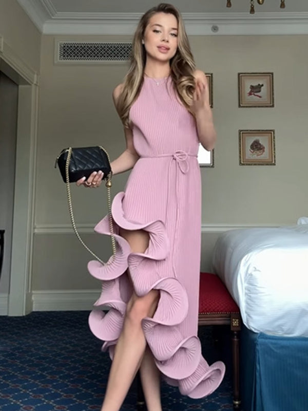 Sexy sleeveless dress with irregular ruffles