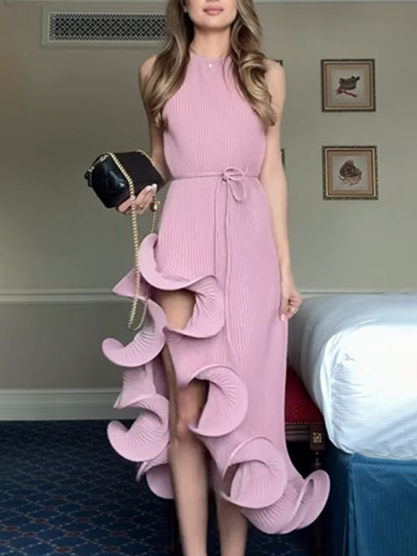 Sexy sleeveless dress with irregular ruffles