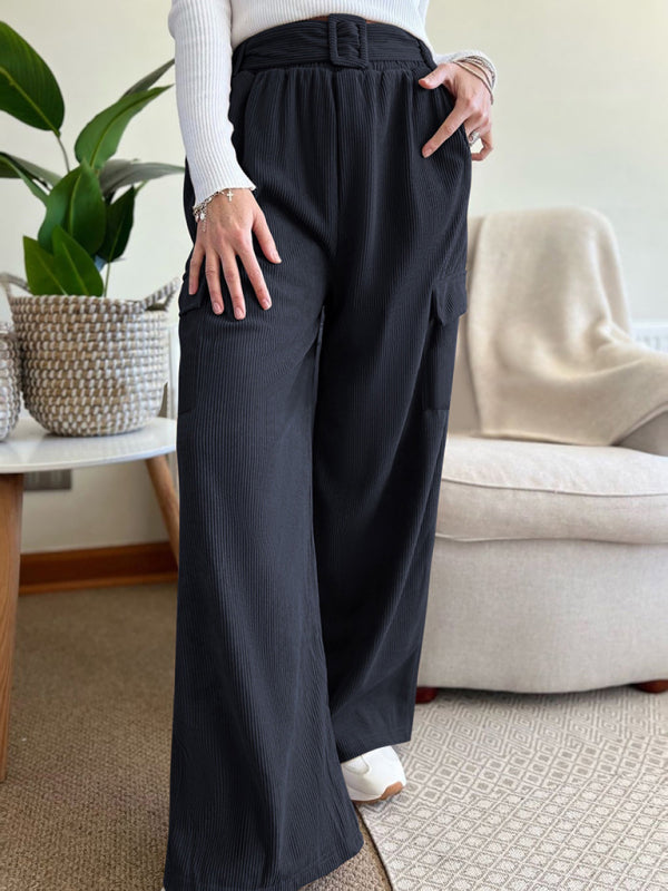 Autumn and winter casual simple style loose solid color corduroy wide-leg pants