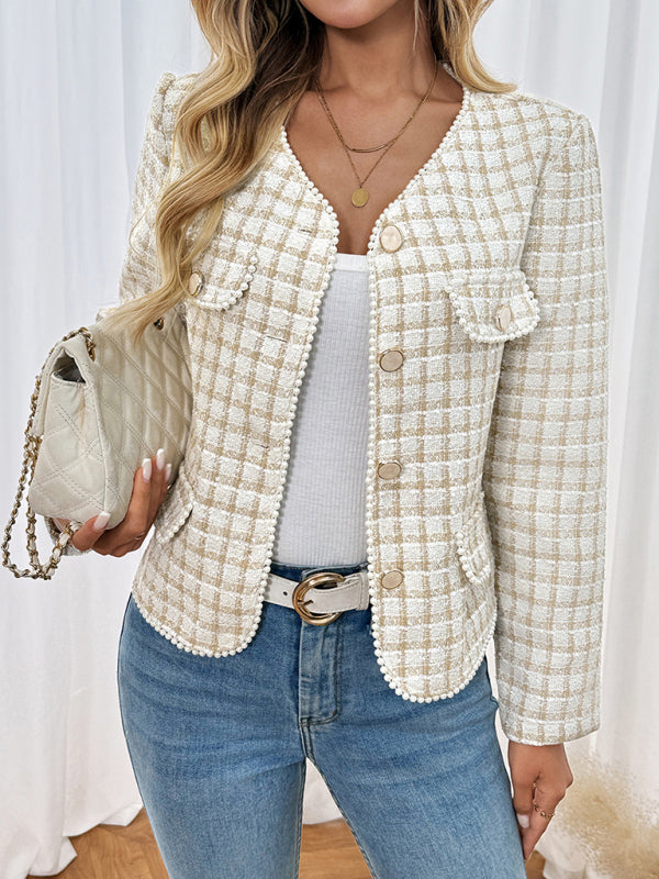 Elegant beaded slim-fit Chanel-style cardigan jacket
