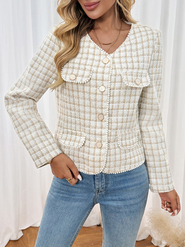 Elegant beaded slim-fit Chanel-style cardigan jacket