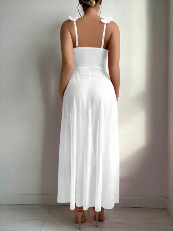 Sexy and sexy lingerie set with slits, see-through slip dress, long skirt, 2-piece set