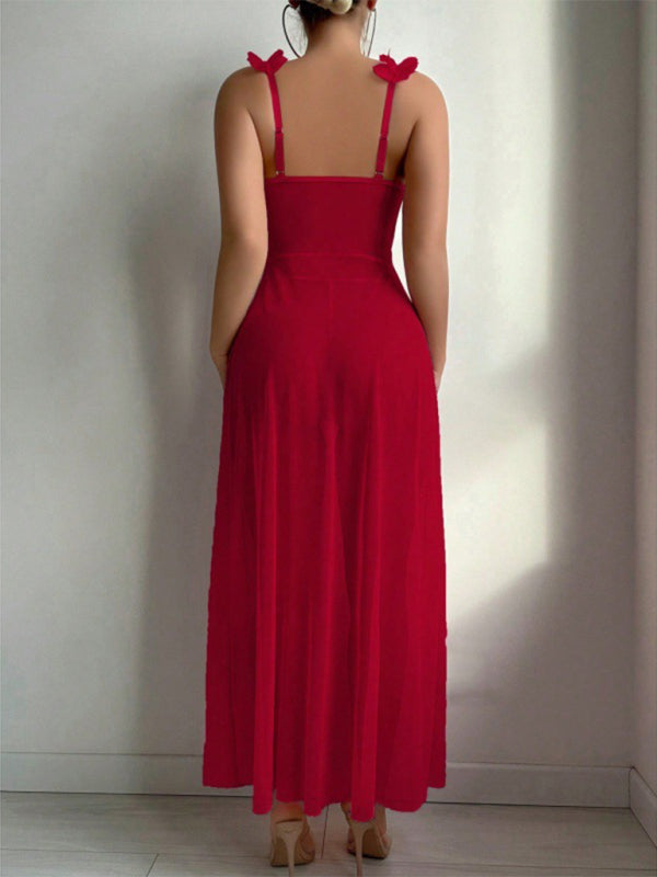 Sexy and sexy lingerie set with slits, see-through slip dress, long skirt, 2-piece set